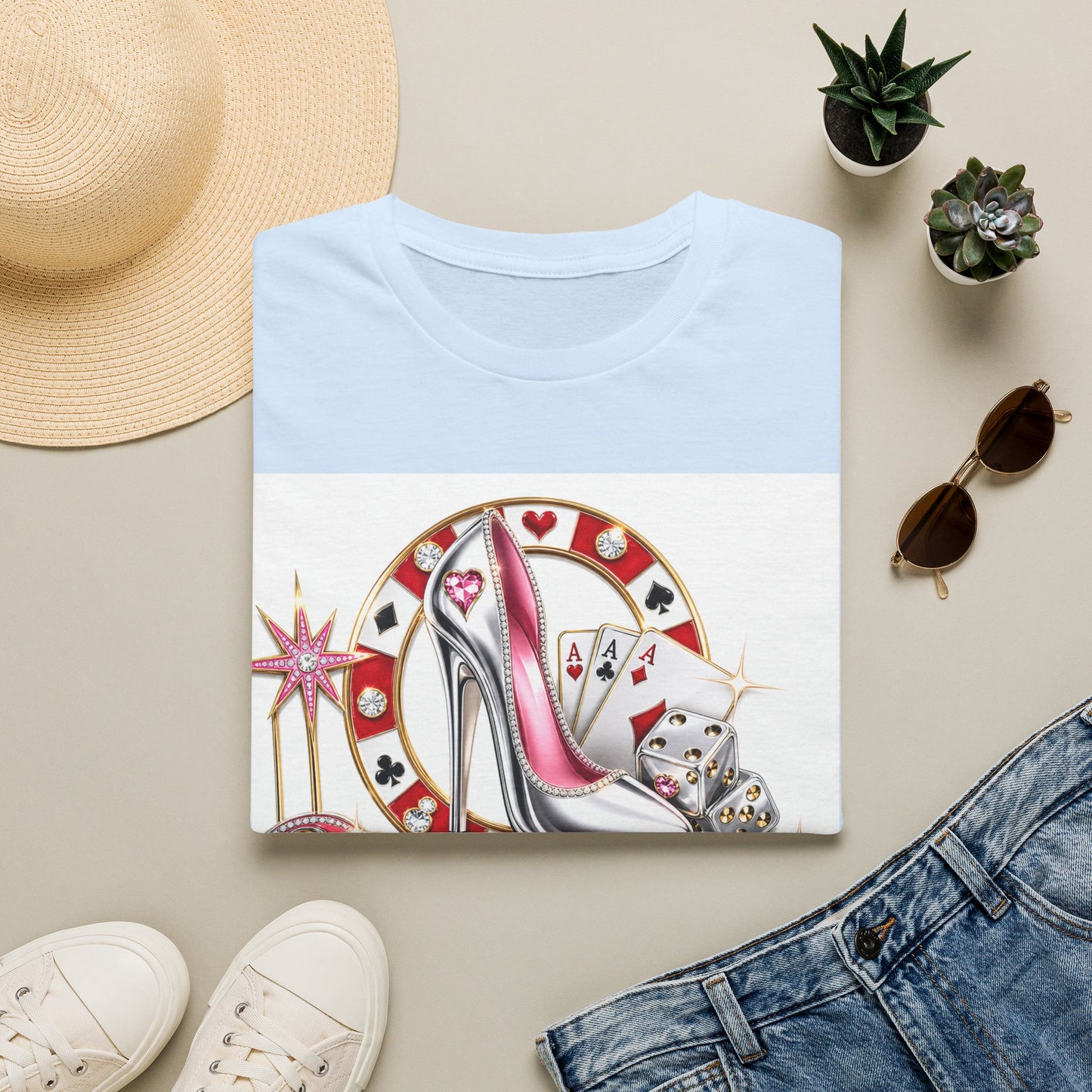 Las Vegas Casino Heels T-Shirt – Retro Vegas Cards & Dice Graphic