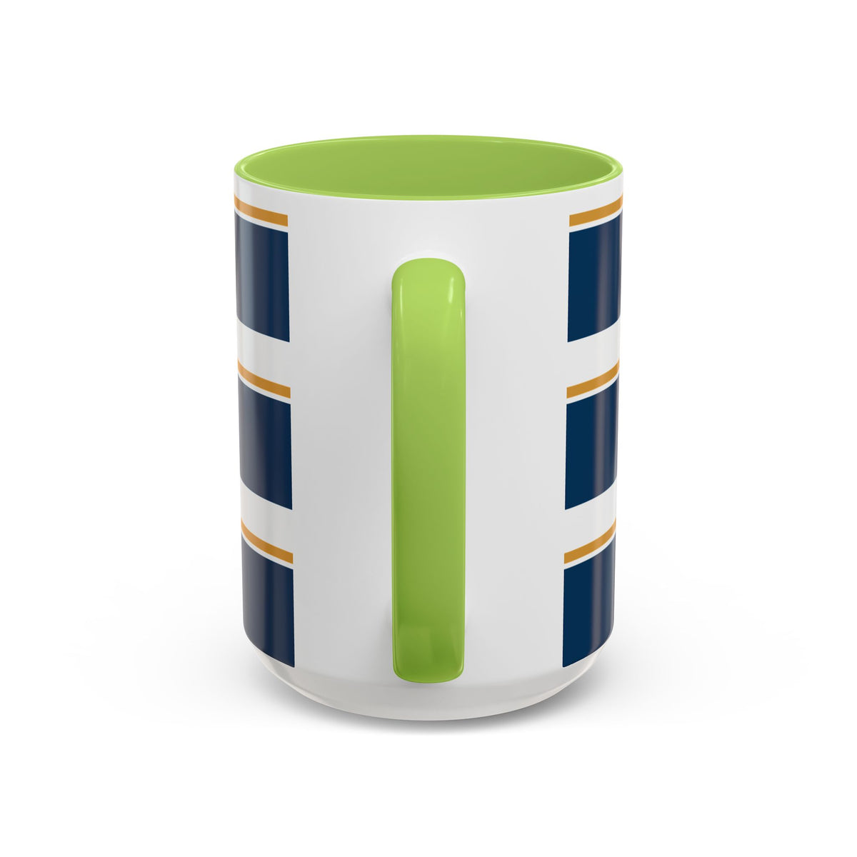 Navy and Gold Striped Accent Mug — White Ceramic