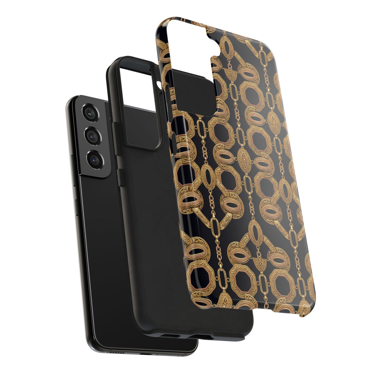 Gold Chain Phone Case — Black & Gold Ornate Chain All-Over Print Tough Cover