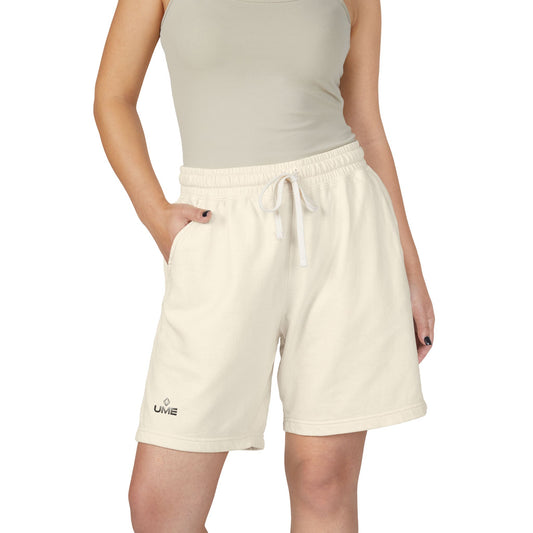 Fleece Sweat Shorts — Garment-Dyed UME Dark Grey Logo All-Over Print
