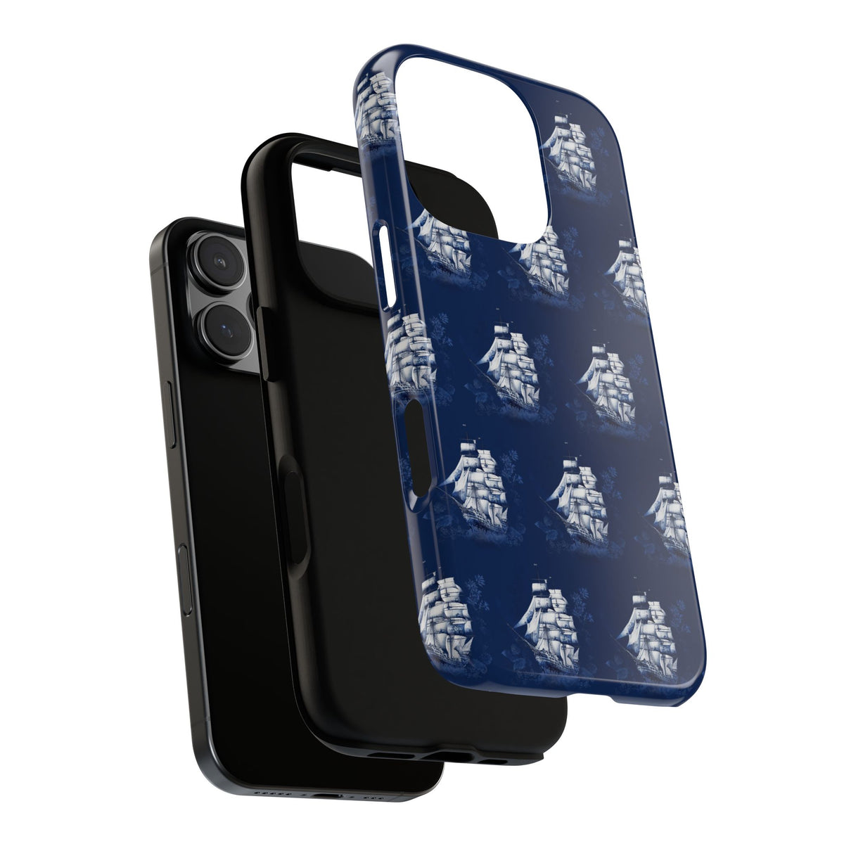 Navy Sailing Ship Phone Case — Navy Blue Vintage Nautical All-Over Print