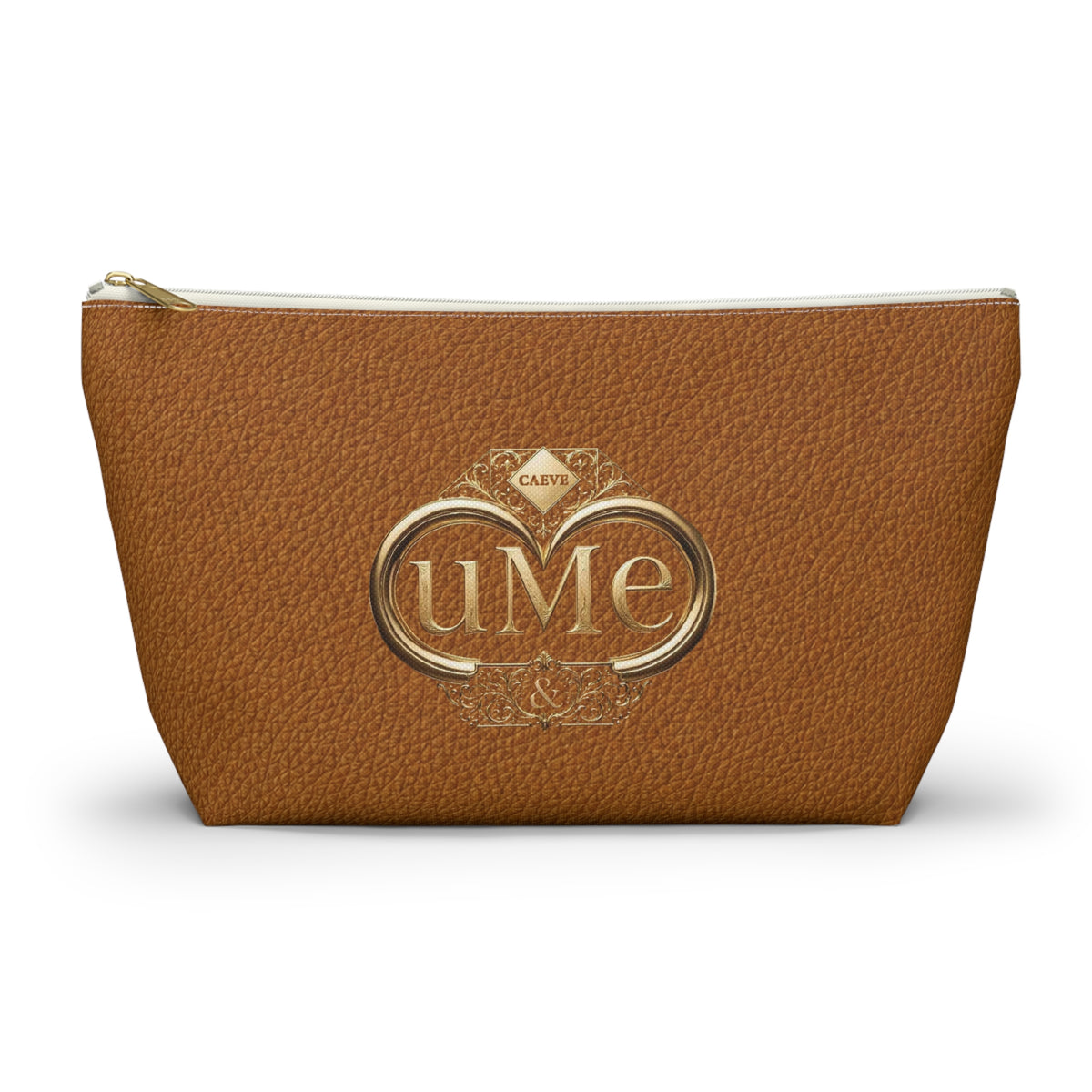 Brown Leather-Look Accessory Pouch with Gold 'uMe' Monogram