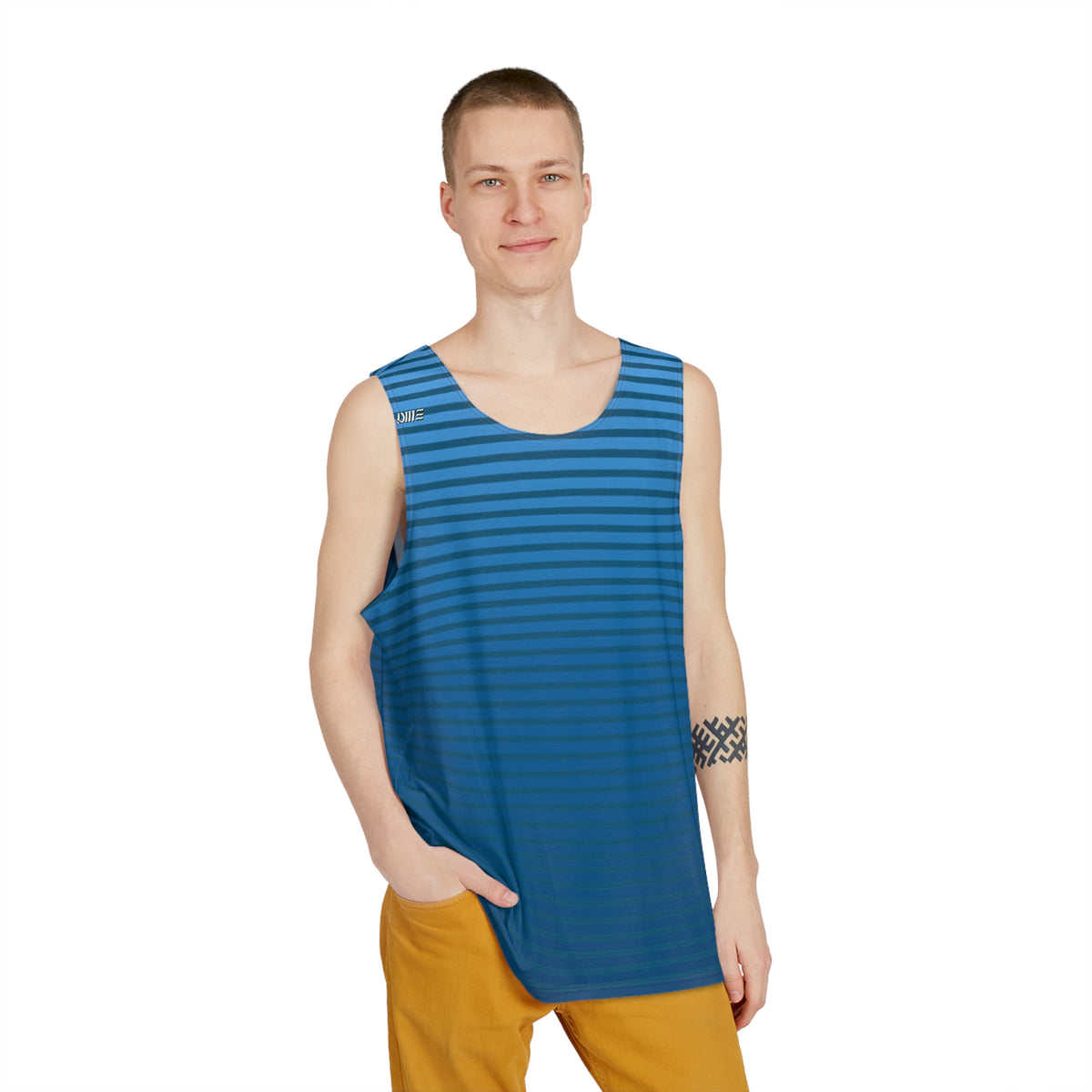 Blue Gradient Stripe Men's Tank Top — Summer Casual Beachwear