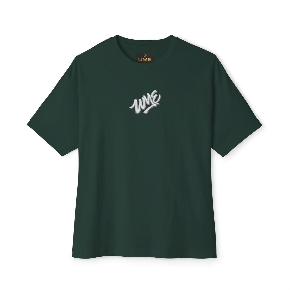 UME Script Logo Boxy Tee — White Oversized Graphic T-Shirt