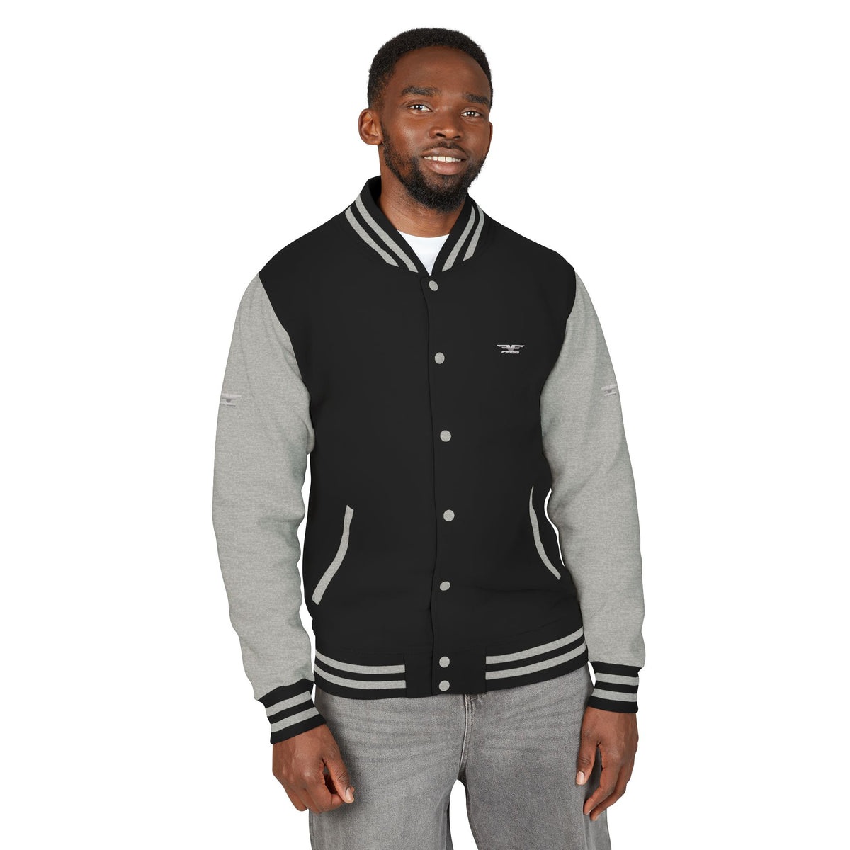 Black and White Varsity Jacket with Winged Logo