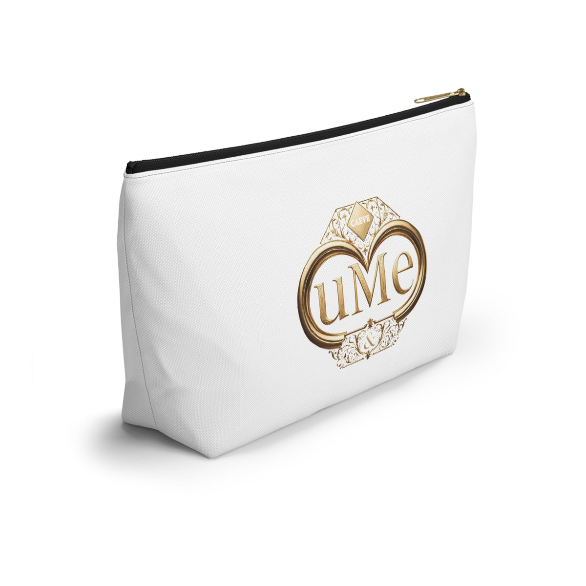 Accessory Pouch — White Elegant Gold Monogram 'uMe' Cosmetic Bag