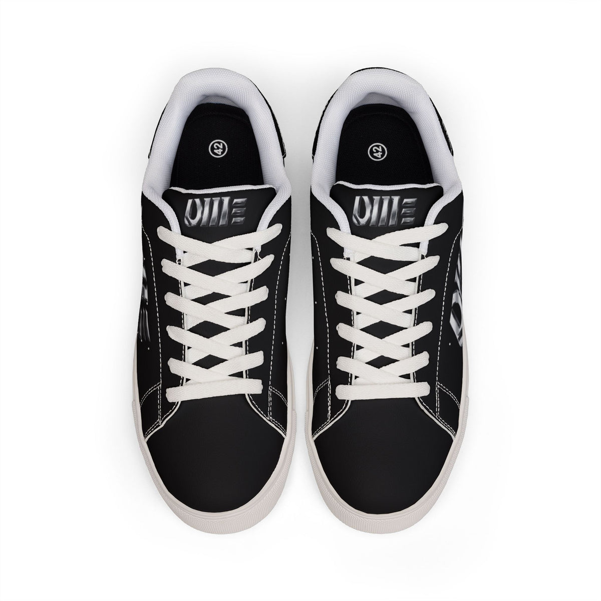 Men's Low-Top Leather Sneakers — Black Retro Logo Casual Shoes