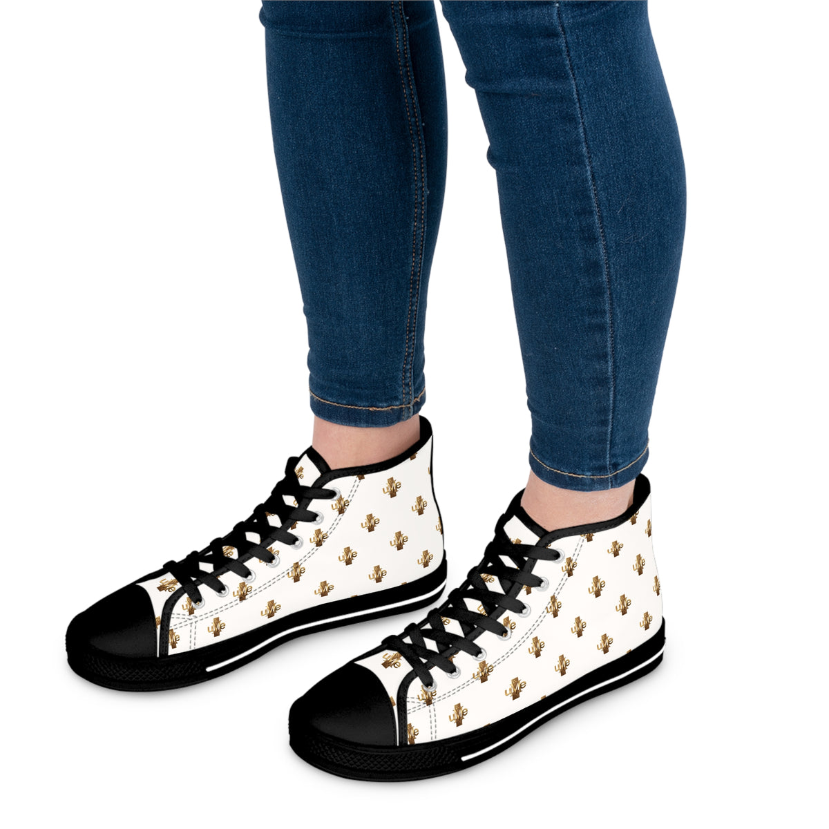 Women’s High-Top Sneakers — White All-Over Print