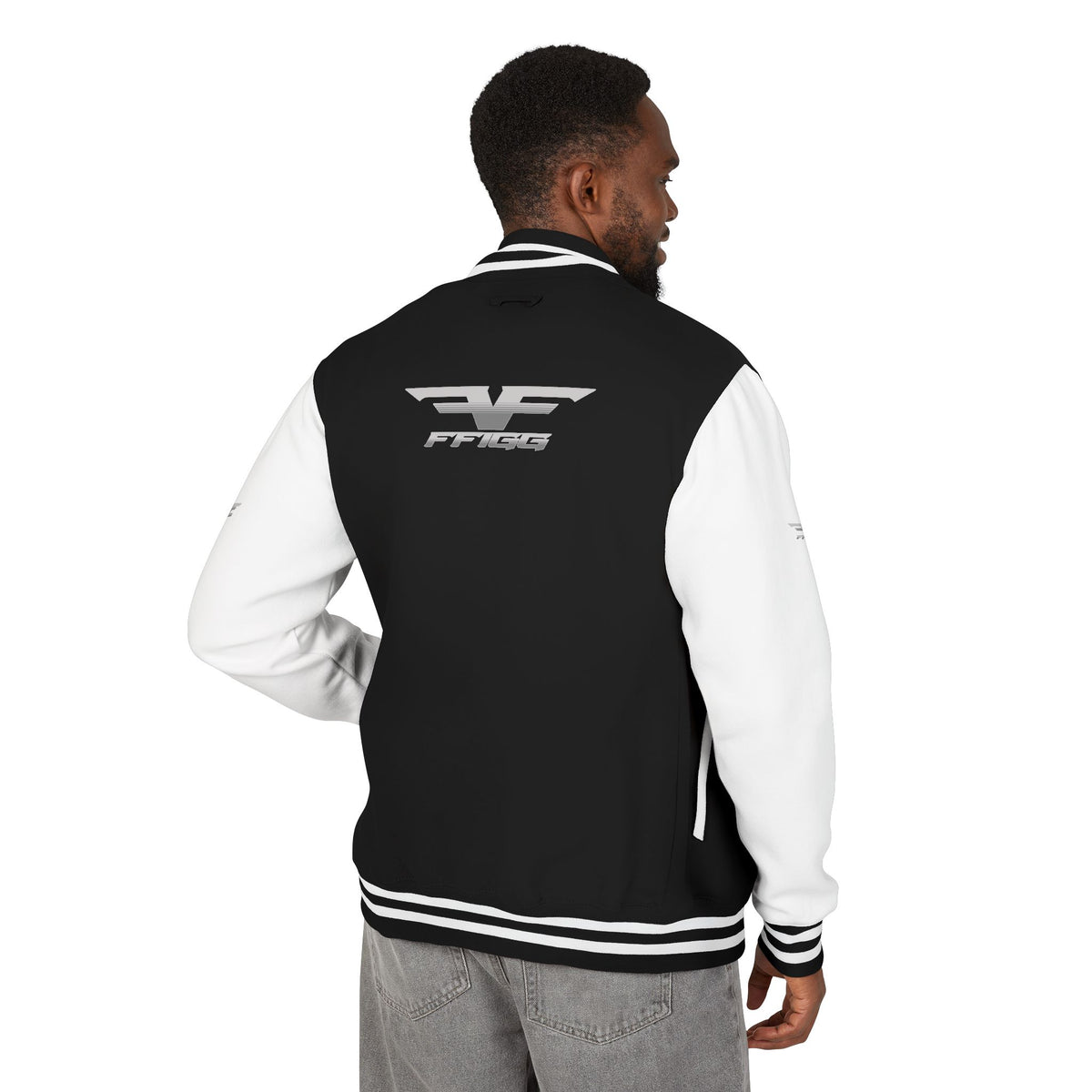 Black and White Varsity Jacket with Winged Logo