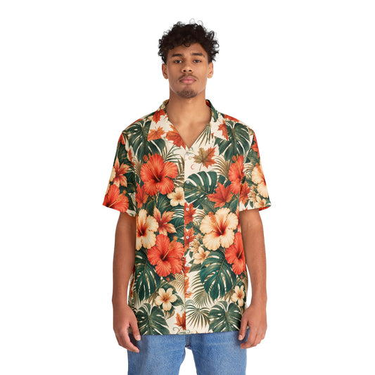 Tropical Hibiscus Hawaiian Shirt — Vintage Floral Aloha Shirt for Men