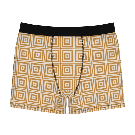 Geometric Tan Square Pattern Boxer Briefs — Men's AOP Underwear