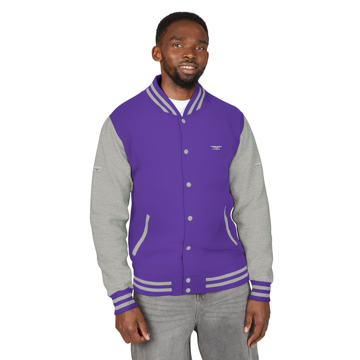 Black and White Varsity Jacket with Winged Logo