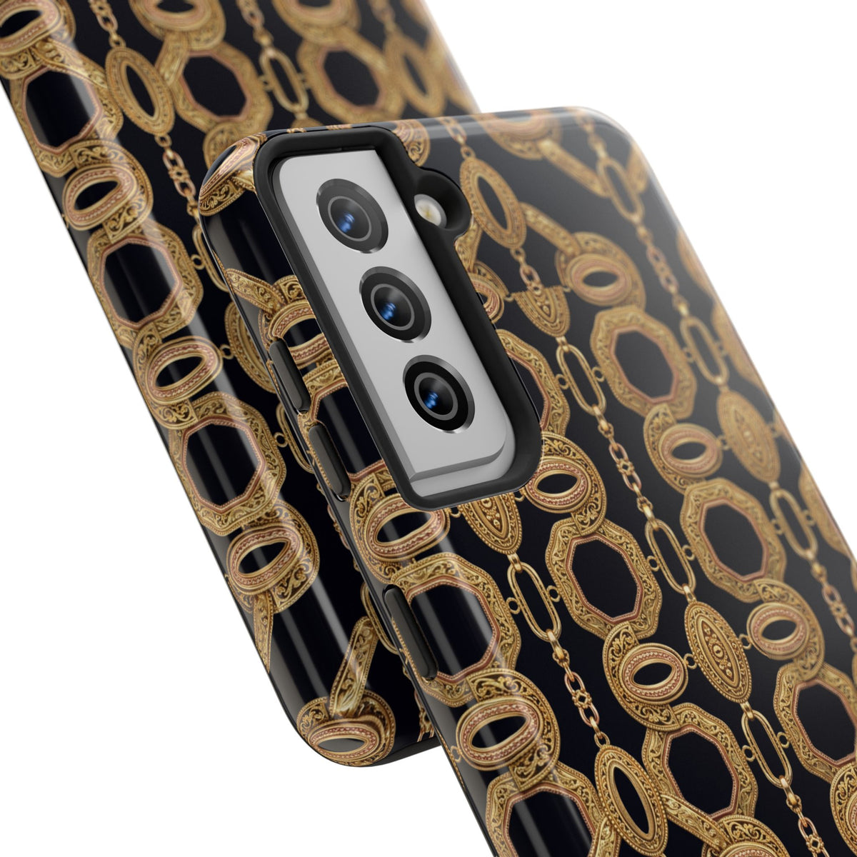 Gold Chain Phone Case — Black & Gold Ornate Chain All-Over Print Tough Cover