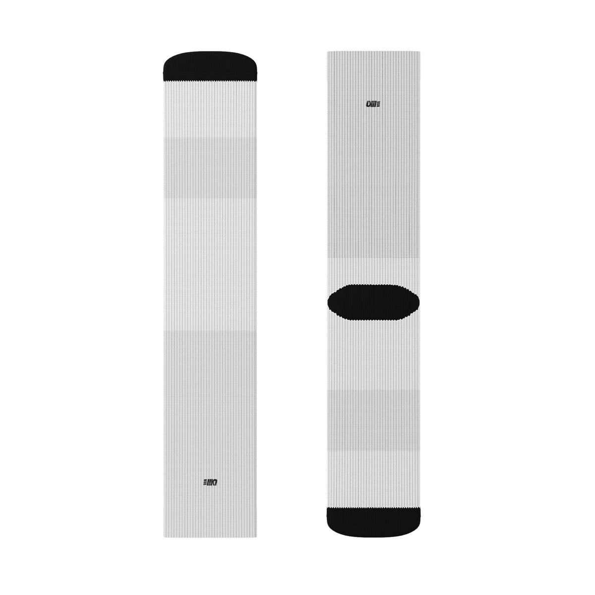 White Sublimation Crew Socks – Black Heel & Toe