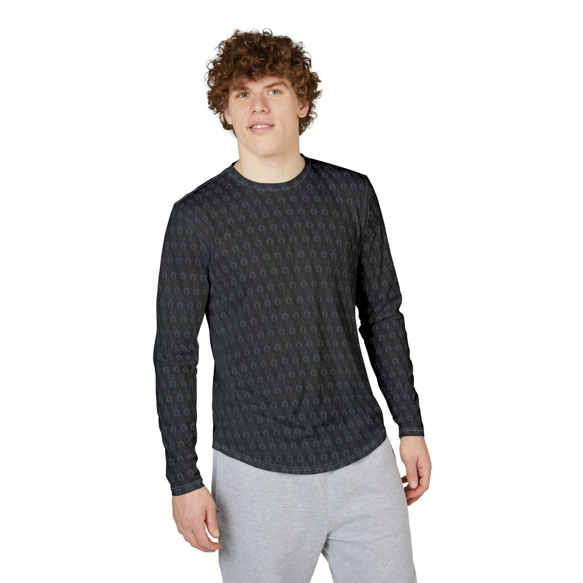 Men’s Long Sleeve Shirt — Black Monogram All-Over Print