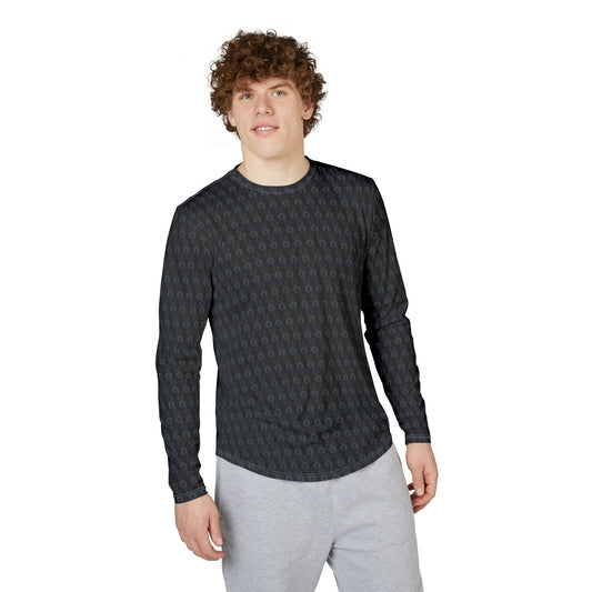 Men’s Long Sleeve Shirt — Black Monogram All-Over Print