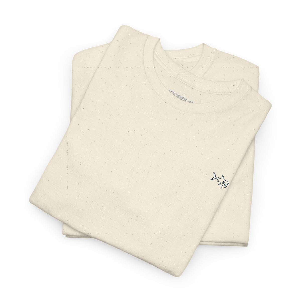 Minimalist string design Fish Tee — Small Chest Fish & Back 'OWE' Graphic