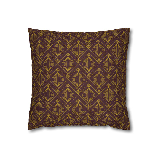 Art Deco Brown & Gold Square Pillowcase – Geometric Luxury Throw Pillow Cover