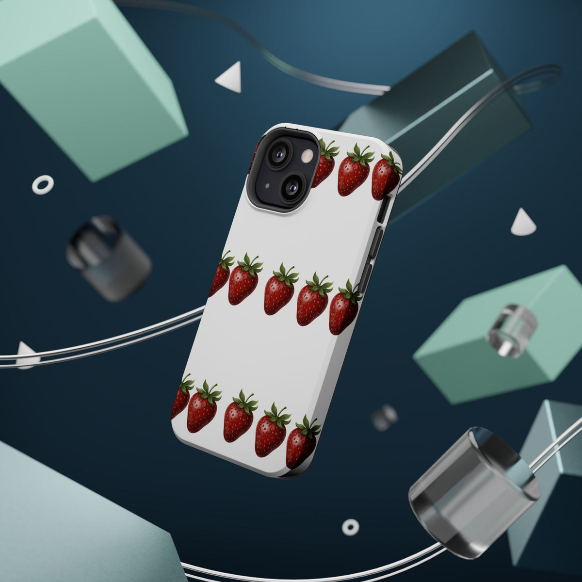 Strawberry Row Phone Case — White MagSafe Magnetic Impact-Resistant Cover