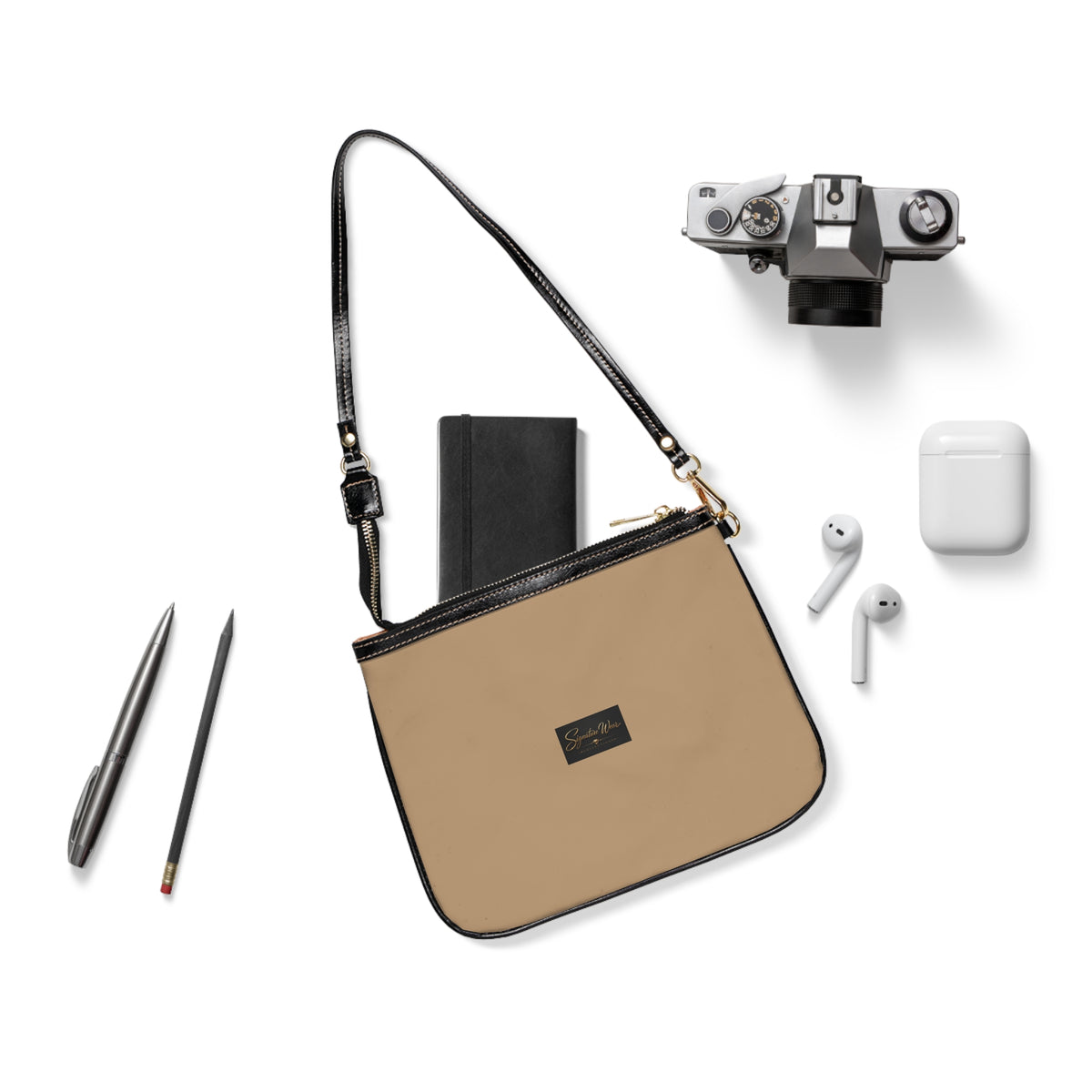 Minimal Small Shoulder Bag – Sand | Slim Crossbody Purse with Adjustable Strap