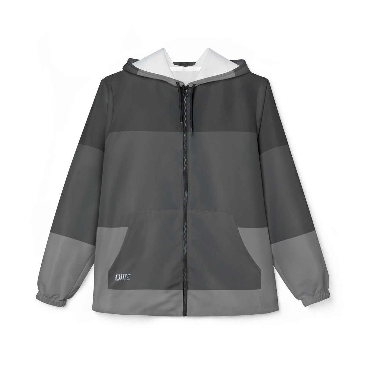 Gray Striped Windbreaker Jacket – Lightweight Hooded AOP Shell