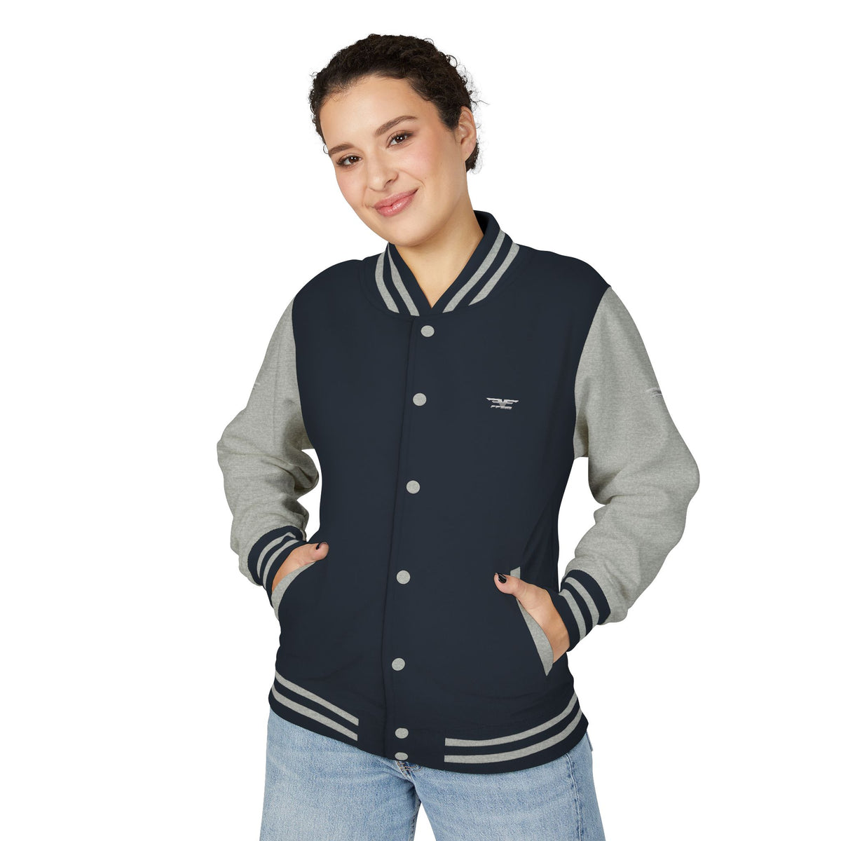 Black and White Varsity Jacket with Winged Logo