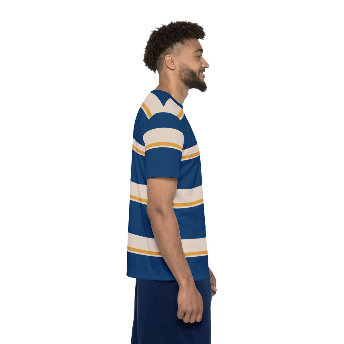 Athletic Jersey — Navy, Cream & Gold Striped All-Over Print