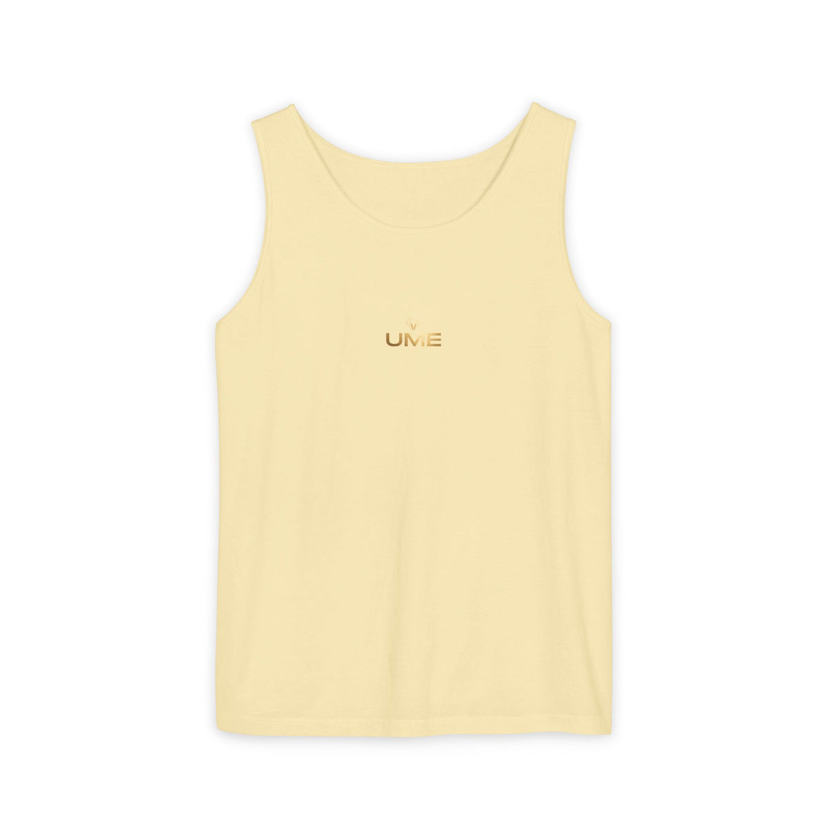 UME Gold Vertical Logo Tank Top – Garment-Dyed Unisex Muscle Tee