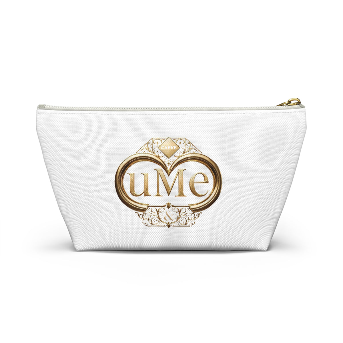 Accessory Pouch — White Elegant Gold Monogram 'uMe' Cosmetic Bag