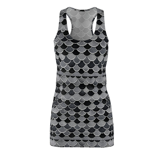 Racerback Dress — Monochrome Scallop Tile Print