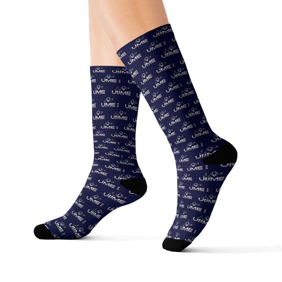 UME Monochrome Crew Socks — Navy All-Over Sublimation Print