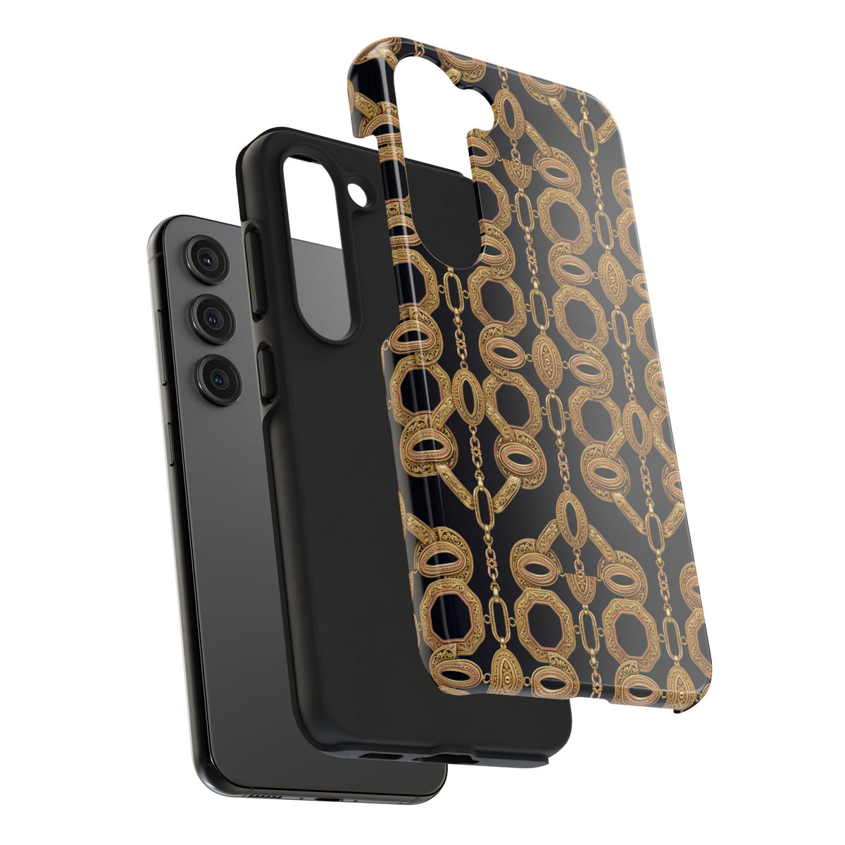 Gold Chain Phone Case — Black & Gold Ornate Chain All-Over Print Tough Cover