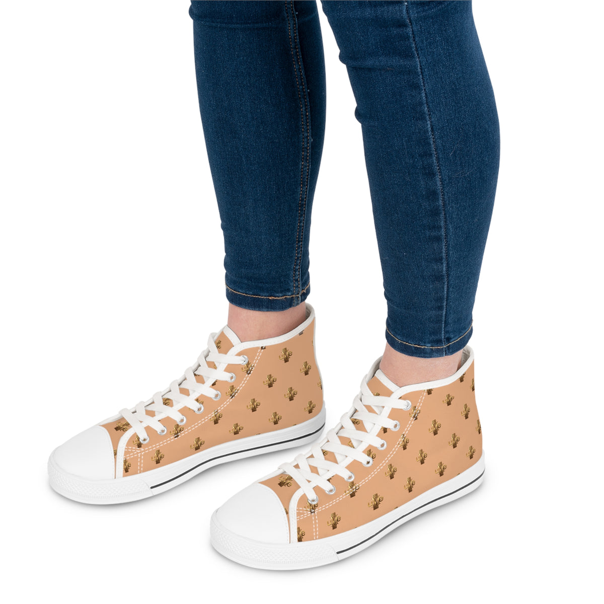 Women’s High-Top Sneakers — Light Peach All-Over Print