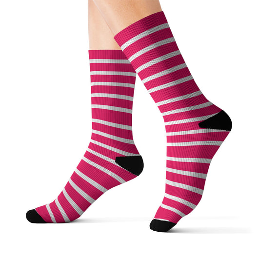 Hot Pink Stripe Sublimation Socks — Classic Crew Athletic Socks