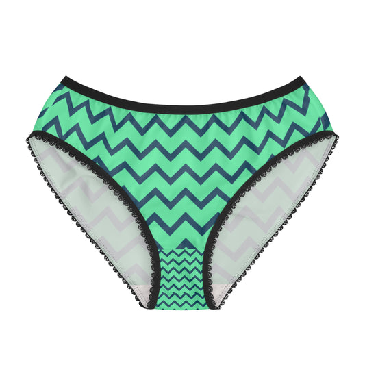 Chevron Lace-Trim Women's Briefs — Mint Green Chevron All-Over Print