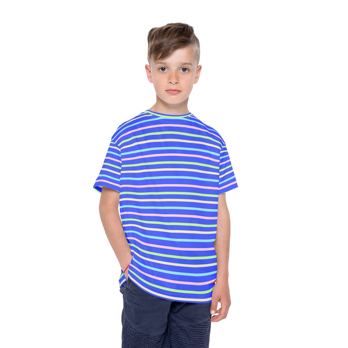 Kids Stripe Sports Jersey — Blue Rainbow Athletic Tee