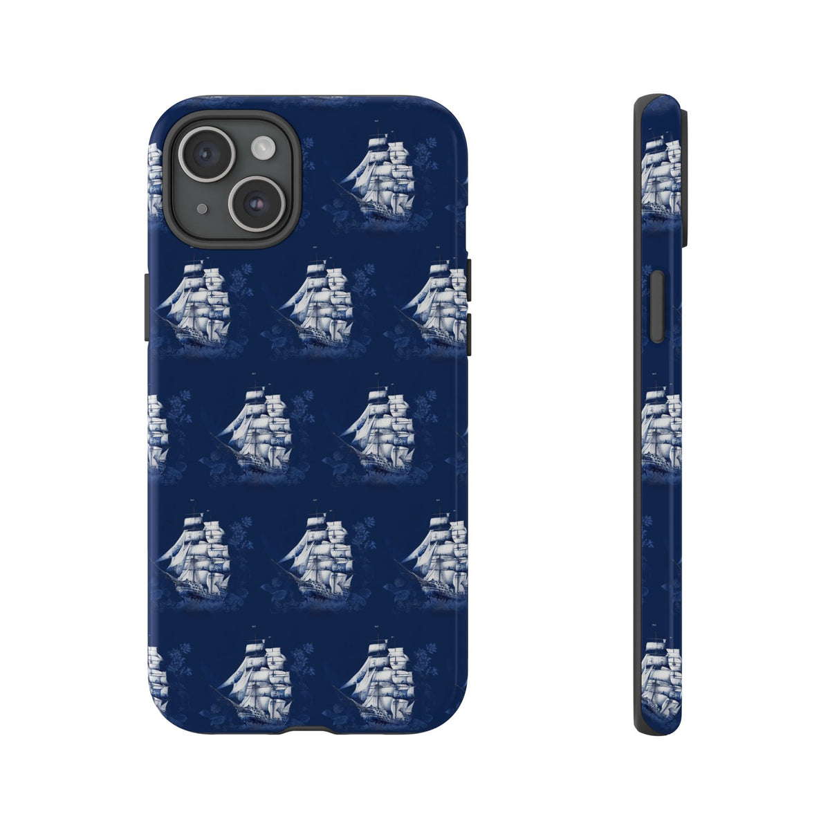 Navy Sailing Ship Phone Case — Navy Blue Vintage Nautical All-Over Print