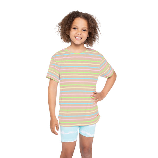 Kids Stripe Sports Jersey — Light Peach Rainbow Athletic Tee