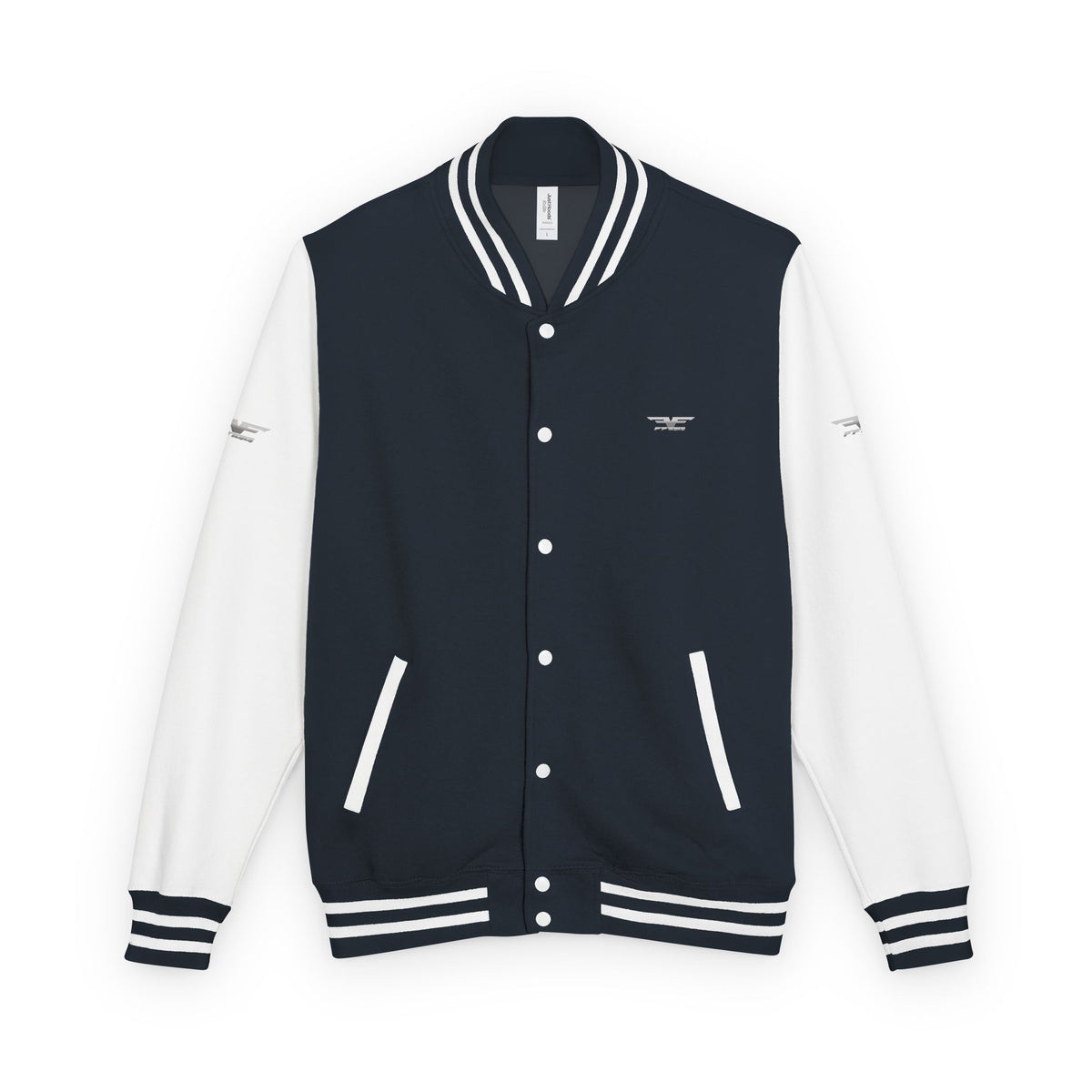 Black and White Varsity Jacket with Winged Logo