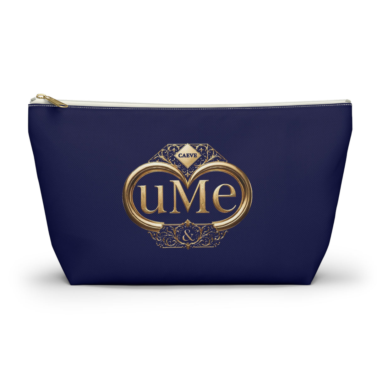 Accessory Pouch — Navy Elegant Gold Monogram 'uMe' Cosmetic Bag