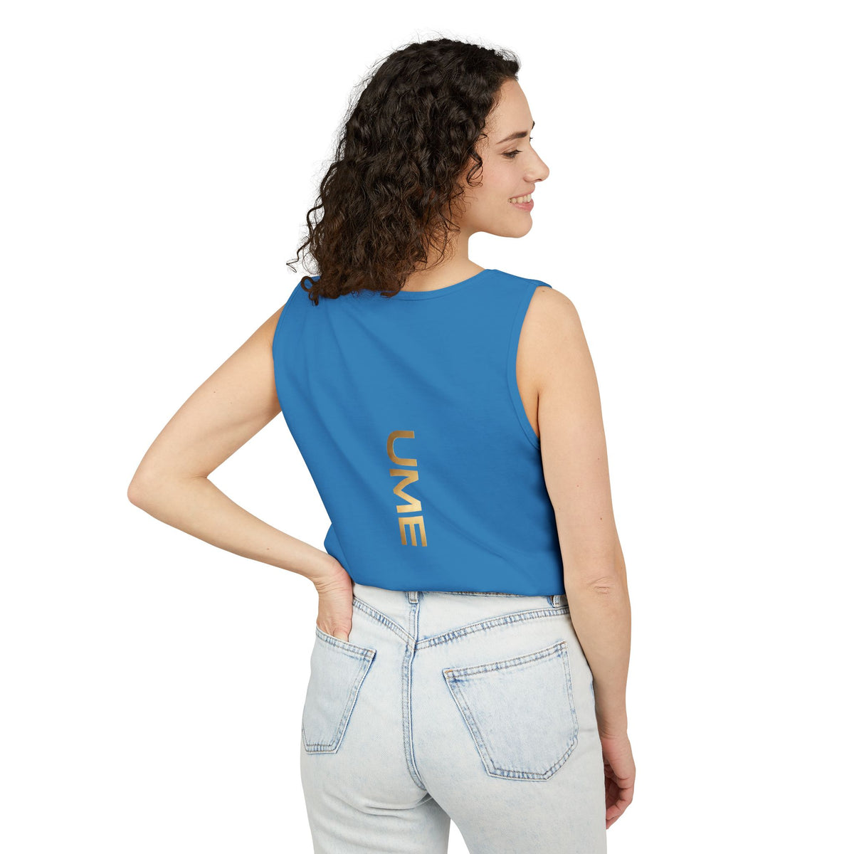 UME Gold Vertical Logo Tank Top – Garment-Dyed Unisex Muscle Tee
