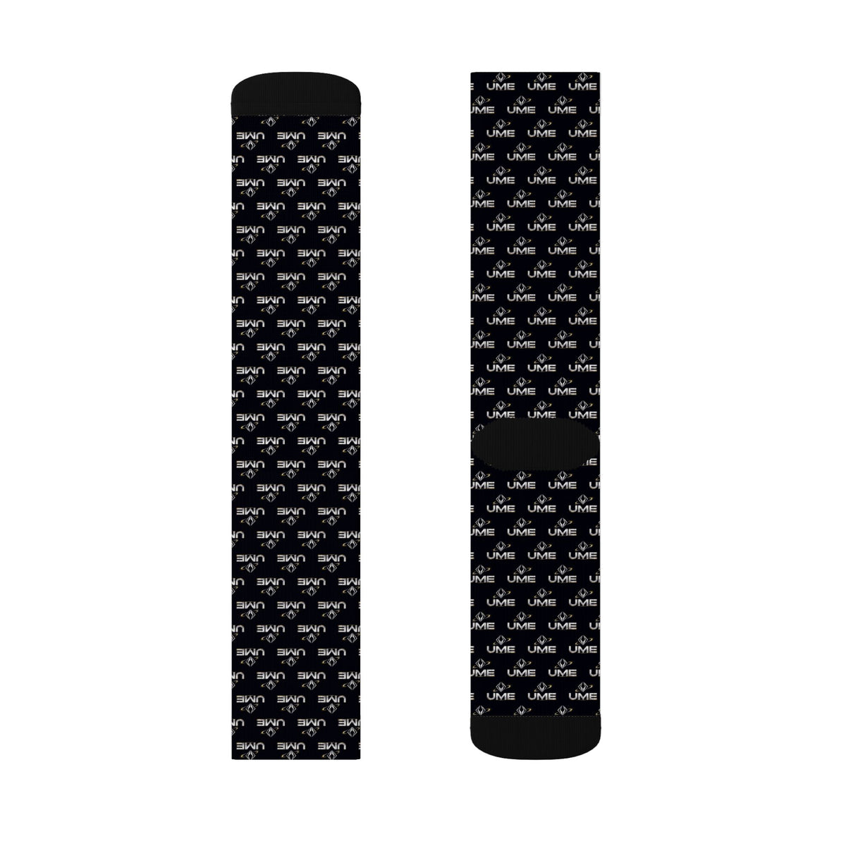 UME Monochrome Crew Socks — Black All-Over Sublimation Print