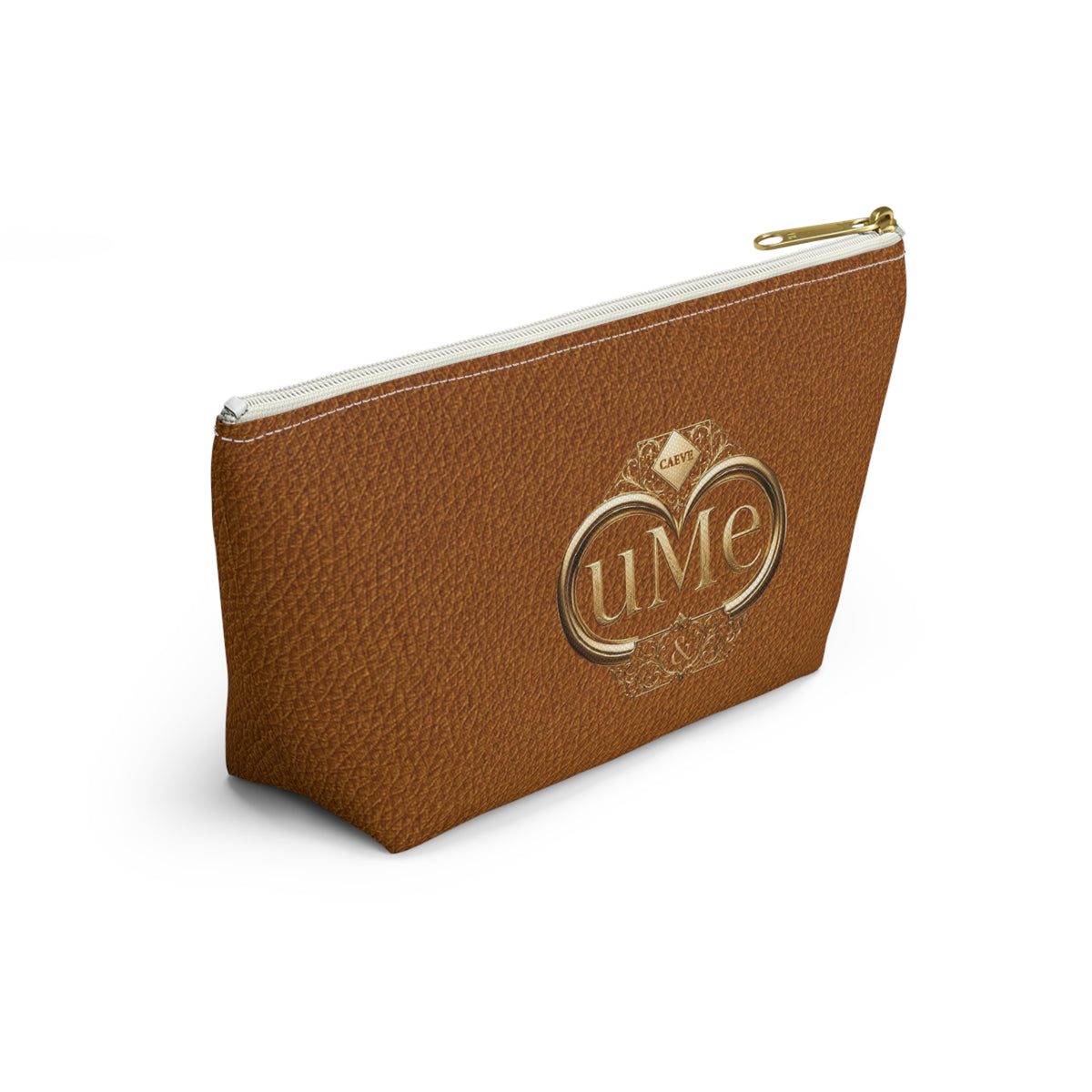 Brown Leather-Look Accessory Pouch with Gold 'uMe' Monogram