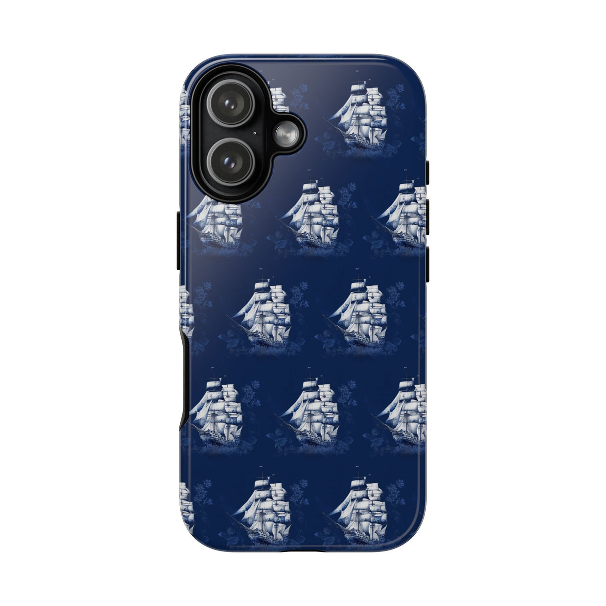 Navy Sailing Ship Phone Case — Navy Blue Vintage Nautical All-Over Print