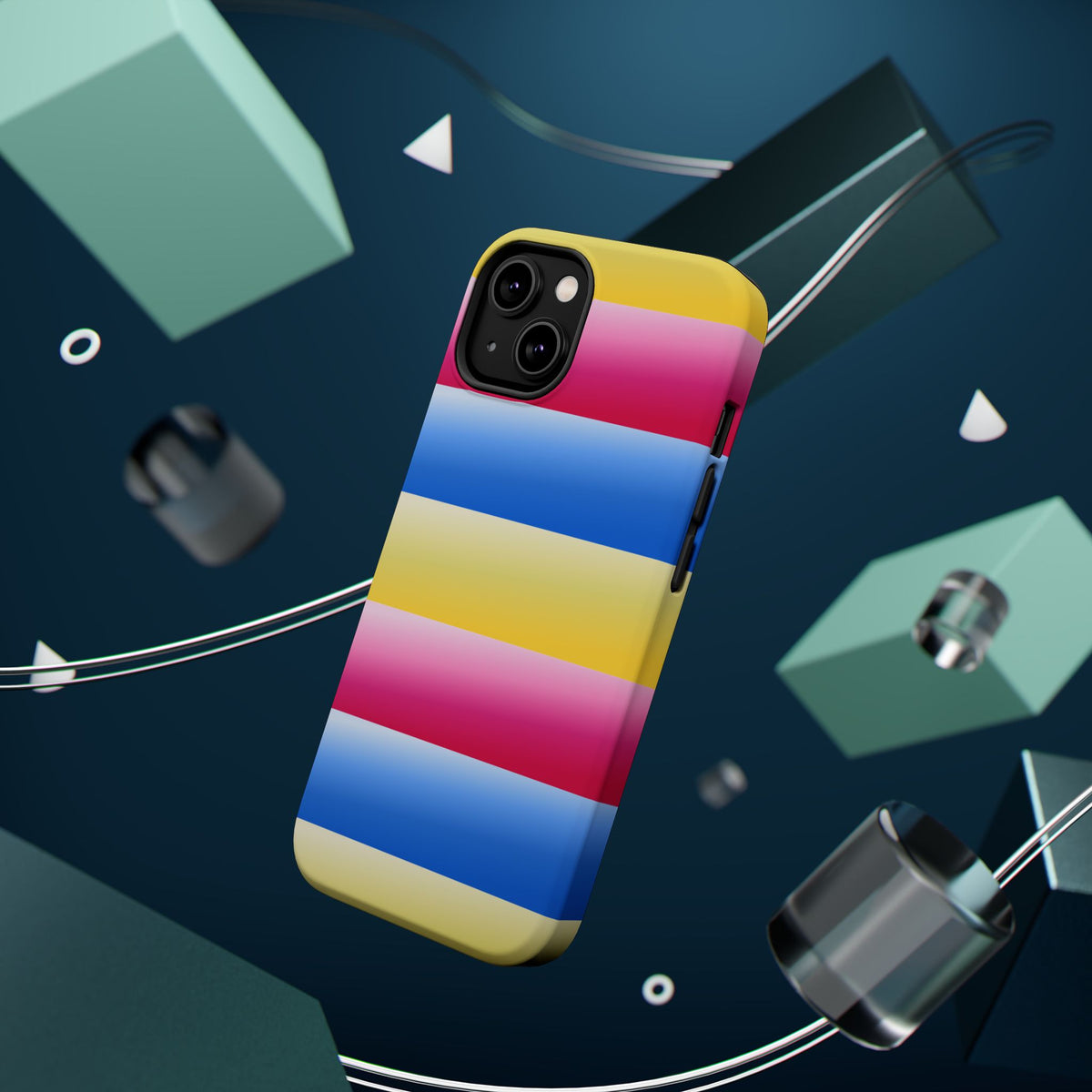 Striped Magnetic Impact-Resistant Phone Case — Colorful Pink Blue Yellow Protection