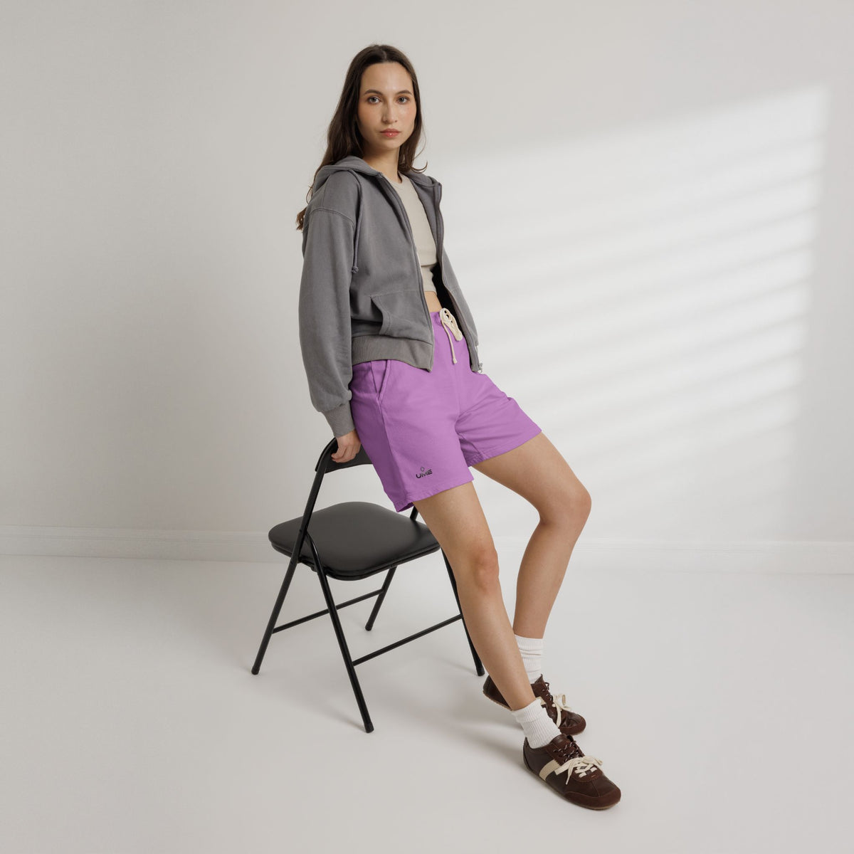 Fleece Sweat Shorts — Garment-Dyed UME Dark Grey Logo All-Over Print