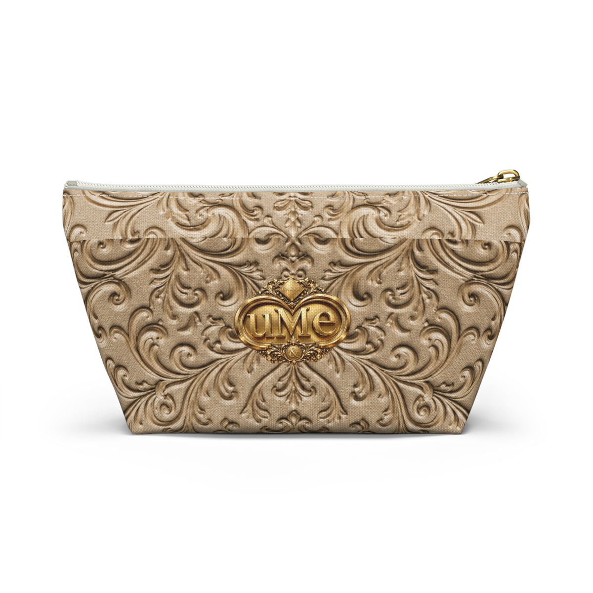 Beige UME Gold Scroll Accessory Pouch — All-Over Print