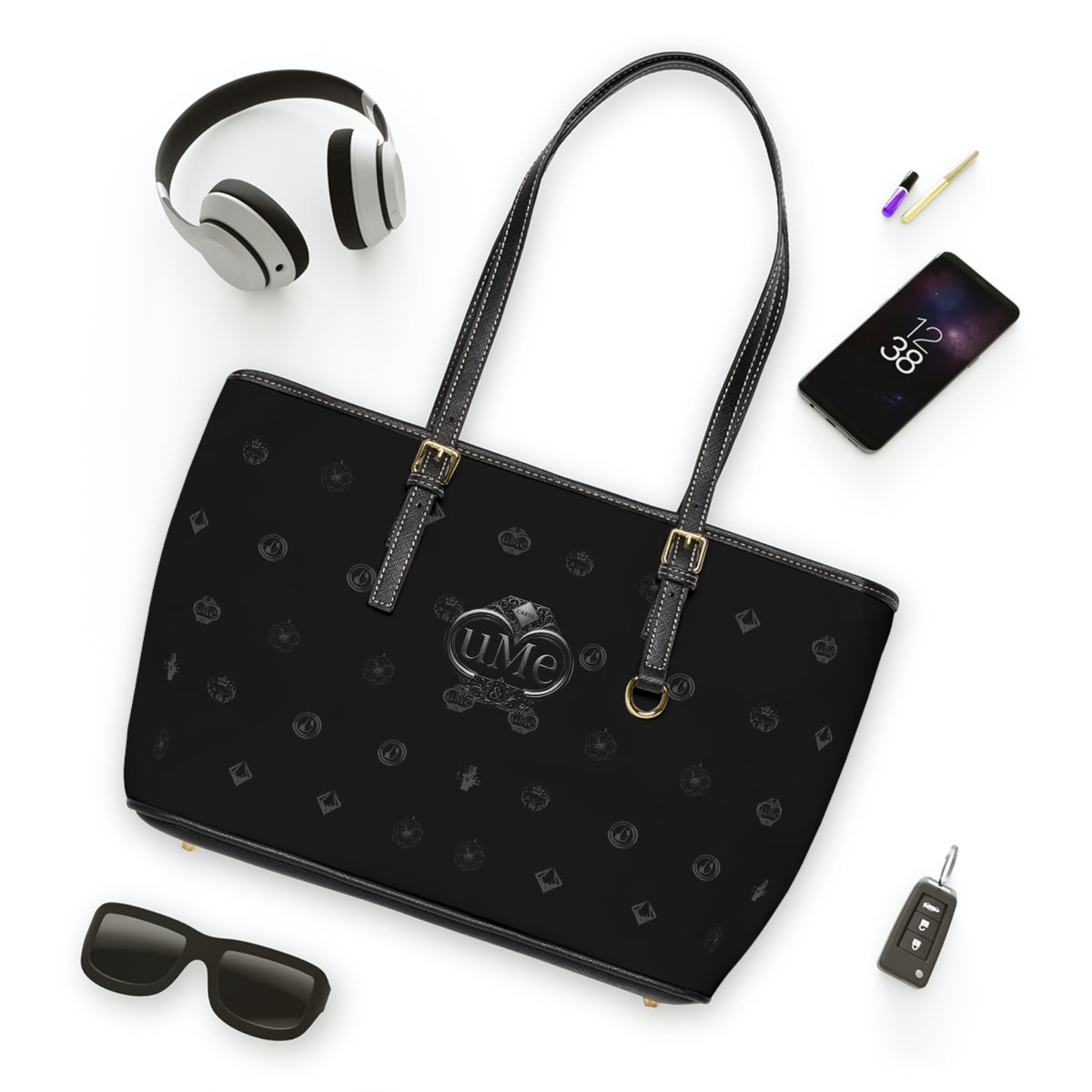 PU Leather Shoulder Bag — Classic Black UME Monogram Tote