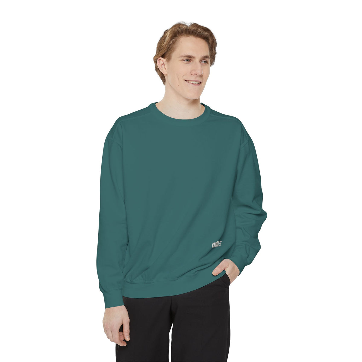Garment-Dyed Crewneck Sweatshirt — Multi-Color Minimal Graphic