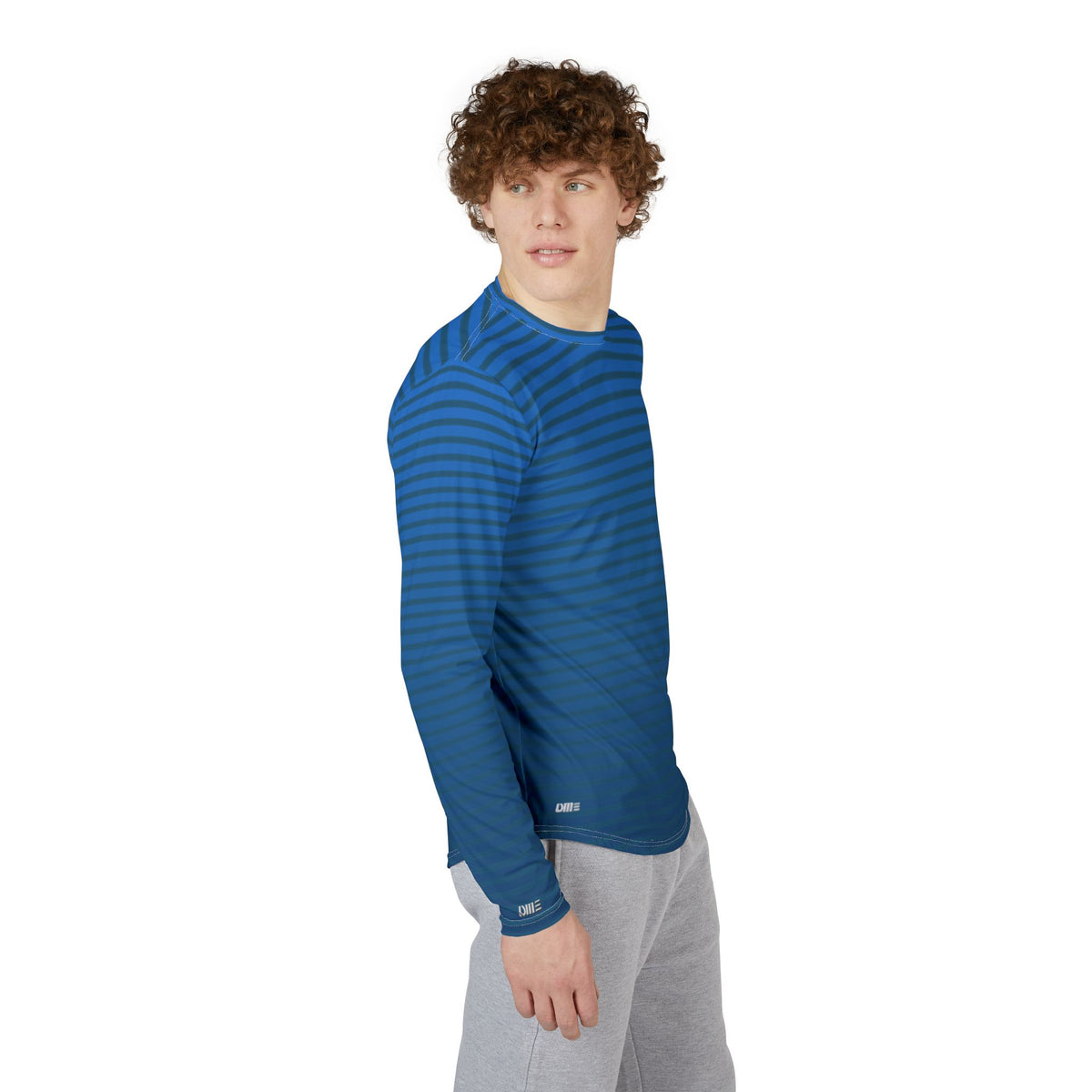 Men's UV Sun Protection Long Sleeve Shirt — Blue Striped Performance Top